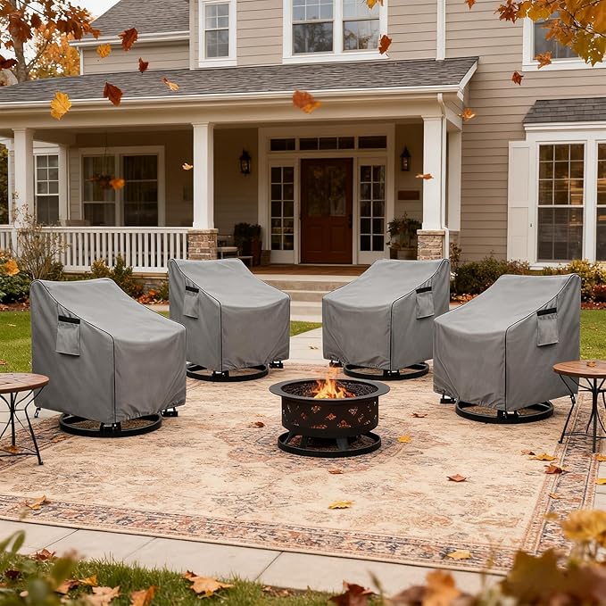 Patio Swivel Chair Cover 4 Pack,Waterproof Heavy Duty Outdoor Chair Covers,Outdoor Swivel Chair Cover for Patio Furniture Covers(30 W x 34 D x 38.5 H inches),Grey