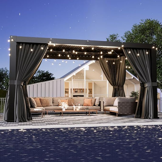 Aoxun Louvered Pergola 10' x 12' Outdoor Aluminum Pergola with Adjustable Top for Decks, Gardens and Backyards, Gray