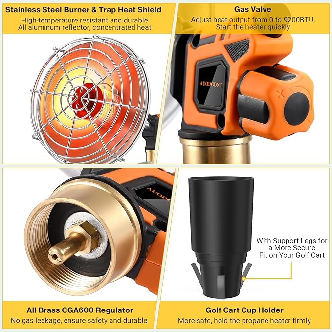 Golf Cart Heater,9,200BTU Portable Propane Heater with Self Ignitor,with Golf Cart Cup Holder for EZGO Yamaha Club Car,Most Golf Cart(Fuel Cylinder not included)