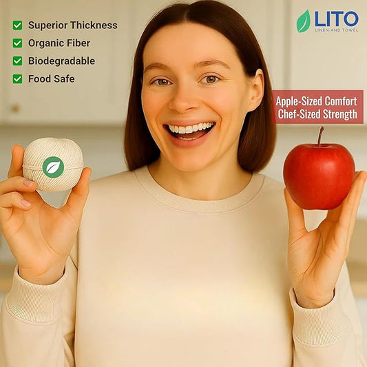 Organic Butcher’s Twine for Cooking & Trussing – 2mm Heavy-Duty Natural Cotton Kitchen Twine 200 Feet – Food-Safe, Oven-Safe String for Meat, Turkey, Baking, & Crafts