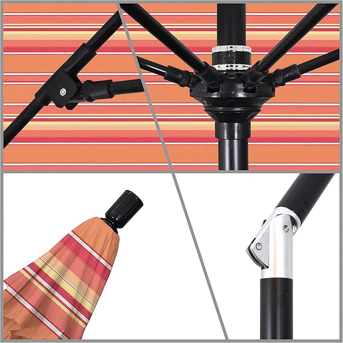 California Umbrella 9' Round Aluminum Pole Fiberglass Rib Market Umbrella, Crank Lift, Collar Tilt, Black Pole, Sunbrella Spectrum Mist