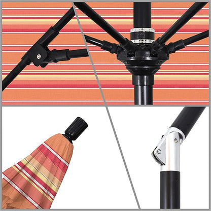 California Umbrella 9' Round Aluminum Pole Fiberglass Rib Market Umbrella, Crank Lift, Collar Tilt, Black Pole, Sunbrella Spectrum Mist