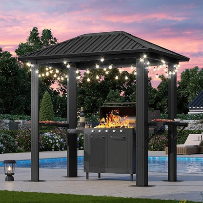 Aoxun Grill Hardtop Gazebo 5'x8', Aluminum Frame Canopy with Galvanized Steel Roof for Outside BBQ Party, Outdoor Metal Pavilion with Double Side Shelves for Backyard, Patio and Deck