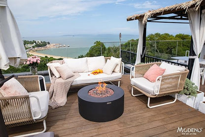 AMS Fireplace | Modeno Venice Package | Black Natural Gas Fire Pit Table for Outside Patio Bundle with Wind Guard, and SS Burner Lid | Free Rubber Mat & Ice Bucket