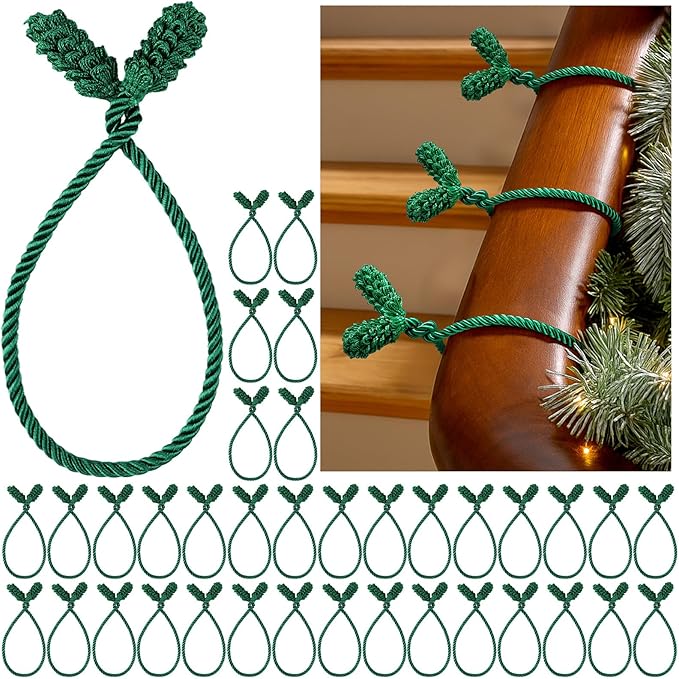 Shappy 36 Pieces Christmas Garland Banister Ties Christmas Decorative Reusable and Flexible Twist Ties for Garland, Banister Home Decoration (Green)
