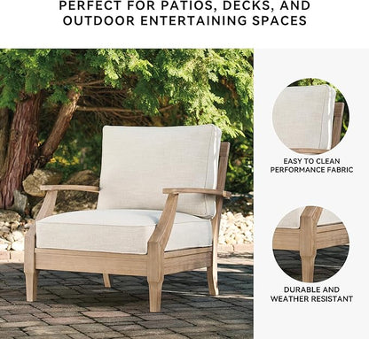 Signature Design by Ashley Carter Hall Outdoor Eucalyptus Neutral Patio Lounge Chair with Thick Performance Fabric Cushion, Beige