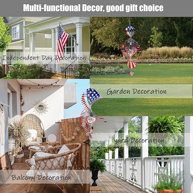 American Flag Eagle Patriotic Helix Metal Wind Spinners for Yard and Garden,12 Inch 3D Stainless Steel Hanging Kinetic Yard Art Wind Sculpture Independence Day Decor Outdoor Indoor
