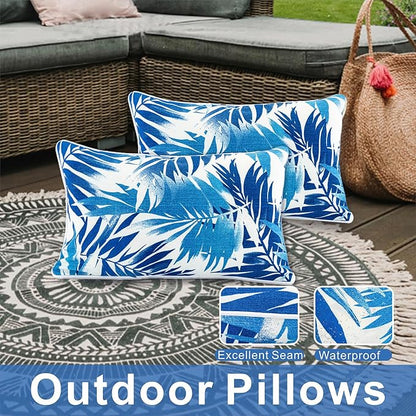 JMGBird Outdoor Pillows Waterproof Set of 4 Outdoor Throw Pillows with Insert Included 12×20 Inch Outdoor Lumbar Pillows for Patio Furniture
