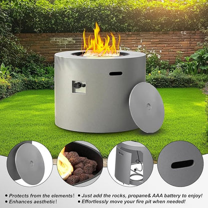 32" Smokeless Propane Fire Pit Table w/Lid, All in One Outdoor Fire Table, Alloy Steel Round Patio Firepit Table 50,000 BTUs, Lava Rocks, Weatherproof Cover, CSA Certified, for Deck, Backyard and Pool