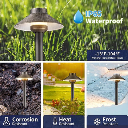Gardenreet Brass Low Voltage Landscape Lighting - 12V LED Path Lights IP65 Waterproof, Hard-Wired Pathway Light Bronze for Outside Walkway Garden with 3W 2700K Warm White G4 Replaceable Bulb (6 Pack)