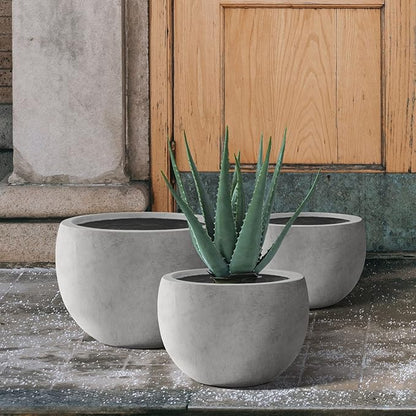 Kante 19.9",15.7",11.8" Dia Round Concrete Planter Set of 3, Outdoor/Indoor Large Bowl Plant Pots with Drainage Hole and Rubber Plug for Garden Patio Balcony Home, Natural Concrete