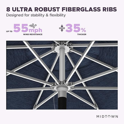 Midtown Umbrellas Push Pop Sunbrella Umbrella 8 Feet Outdoor Umbrella in Spectrum Indigo Acrylic Fabric - Patio, Backyard, Garden, Picnic Table & Pool - Black Pole