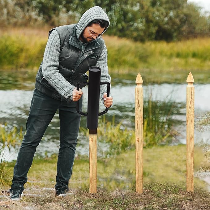 Urban Deco Fence Post Driver with Handle Steel Head Fence Post Driver 16.8 Inch T Post Driver/Rammer Brown Hand Heavy Duty Post Pounder