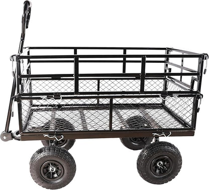 Heavy Duty Garden Wagon with Foldable Sides, Pneumatic Tires, Adjustable Handle (Black Double Layer)