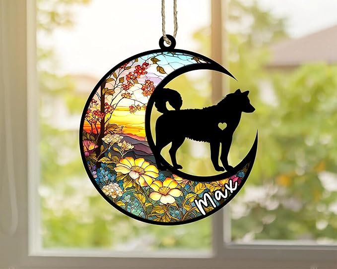 Personalized Dog Memorial, Custom Name Husky Dog Christmas Ornament with Name, Custom Breeds, Pet Loss Light Catcher, Gifts for Lovers Loss of Pet Sympathy on Mothers Day Christmas