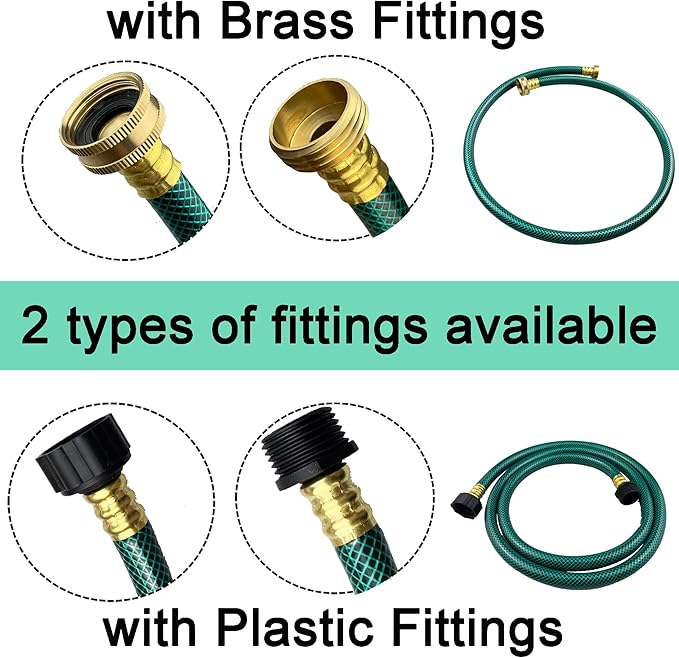 PVC Garden Hose 1/2 Inch, Flexible Water Hose with Male and Female Fittings, No Leaking, Heavy Duty, for Household, Outdoors, Lawns, Patio (1 FT, Green, Plastic Fittings)