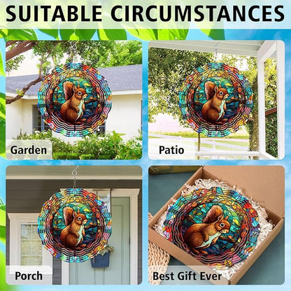 Squirrel Yard and Garden Wind Spinner, Unique 3D Hanging Squirrel Wind Spinner