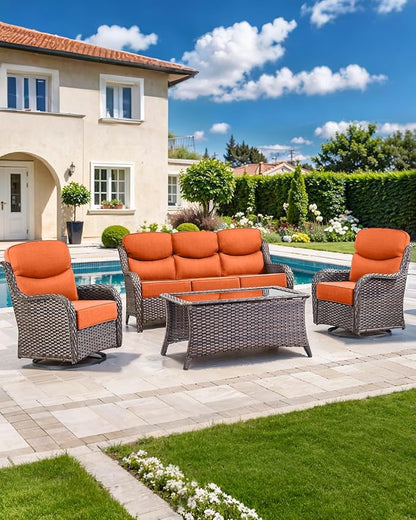 Luxury 22x24/22x25 6-Inch Smile Outdoor Cushions - 1 Set Deep Seat Water-Resistant Patio Furniture Replacement Cushion for Wicker Rattan Wood Metal Chair Glider Rocker Loveseat Sofa - Orange
