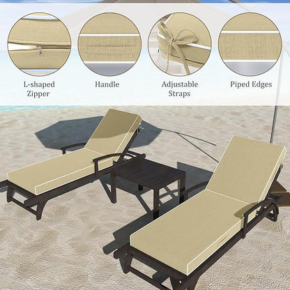 Chaise Lounge Cushions Outdoor Furniture 72 x 21 Inch Olefin Patio Lounge Chair Cushions 4'' Thick Waterproof Outdoor Chaise Cushion Weather Resistant Pool Lounger Cushion (Beige)