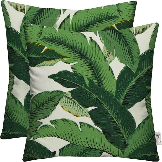 RSH Décor: Set of 2 Square Throw Pillows | Indoor/Outdoor All Weather Polyester Fabric | Decorative Accent Pillows for Patio Furniture | Reversible | 24" x 24" | Swaying Palms Aloe