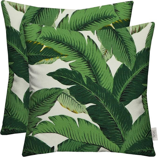 RSH Décor: Set of 2 Square Throw Pillows | Indoor/Outdoor All Weather Polyester Fabric | Decorative Accent Pillows for Patio Furniture | Reversible | 24" x 24" | Swaying Palms Aloe