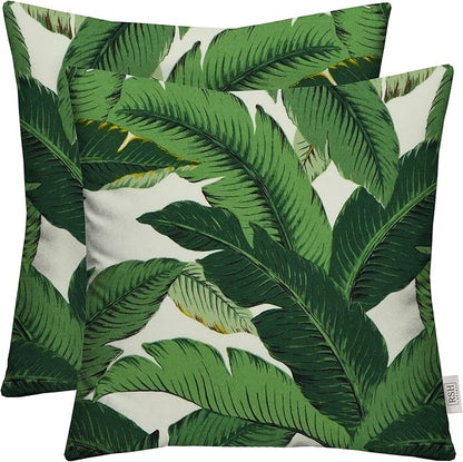 RSH Décor: Set of 2 Square Throw Pillows | Indoor/Outdoor All Weather Polyester Fabric | Decorative Accent Pillows for Patio Furniture | Reversible | 20" x 20" | Swaying Palms Aloe