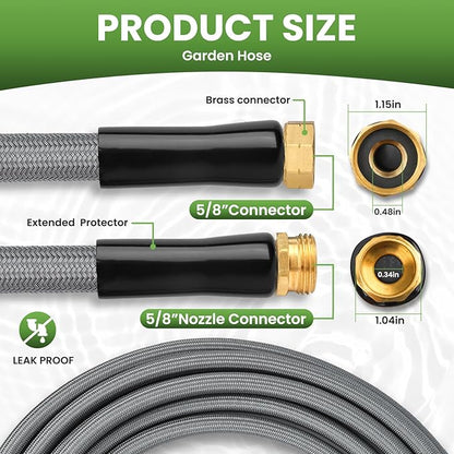 KLABB 20FT Garden Hose 5/8" with Solid Brass Connectors & 10-Function Nozzle – Lightweight Flexible PET Steel Hose, No-Kink, Rustproof & Leak-Free for Garden, Driveway, Patio & Outdoor Cleaning