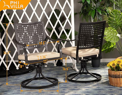 PHI VILLA Patio Swivel Dining Chairs Set of 6, Outdoor Kitchen Garden Metal Chair with Cushions, Patio Furniture Chair with Armrest, Black Frame
