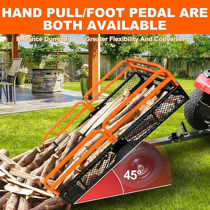 Heavy Duty ATV Utility cart, 1600LB Capacity Utility Trailer with Dual Dumping Modes (Manual/Foot Pedal), Steel Dump Cart with All-Terrain Tires & Dual Bearings for Garden, Farm, Firewood
