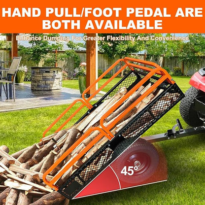 Heavy Duty ATV Utility cart, 1600LB Capacity Utility Trailer with Dual Dumping Modes (Manual/Foot Pedal), Steel Dump Cart with All-Terrain Tires & Dual Bearings for Garden, Farm, Firewood