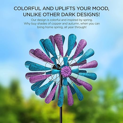 flybold Wind Spinner for Yard and Garden | Wind Spinners Outdoor, Metal, Large Windmill | 84in Height 22in Dia | Dual Direction Wind Sculptures | Kinetic Windmills Catchers for Garden Decorations