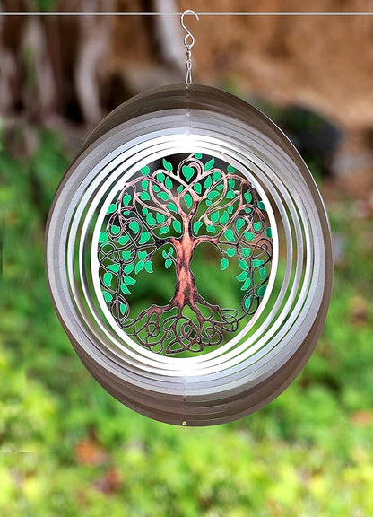 ISEO Tree of Life Wind Spinner for Yard and Garden, Hanging Outdoor Decor, Yard Art, Porch and Patio Decorations, Metal Wind Spinners Outdoor, Weather Resistant, 15”