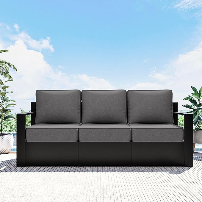 Outdoor Patio Furniture Aluminum Patio Sofa, All-Weather Metal Outdoor Couch with 6 Inch Thick Cushions for Garden, Outside and Porch (Grey, 1 PCS/Sofa)