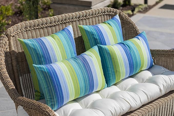 RSH DECOR: Sunbrella Play Jumbo Lumbar Pillows Set of 2 | 26" x 16" | Water and Fade-Resistant Performance Fabric | Outdoor Pillow Covers with Down-Alternative Inserts | Play Navy