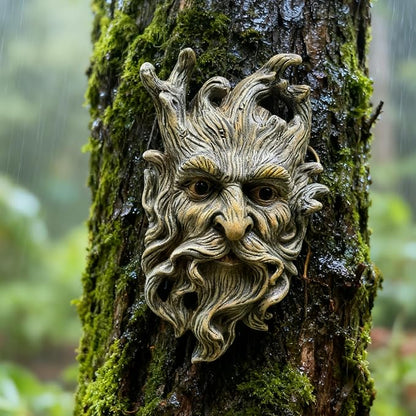 Mustache Tree Face Sculpture, Funny Mustache Old Man Tree Hugger Statue, Indoor & Outdoor Creative Props for Garden and Home,9" x 7" x 2.4"