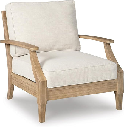 Signature Design by Ashley Carter Hall Outdoor Eucalyptus Neutral Patio Lounge Chair with Thick Performance Fabric Cushion, Beige