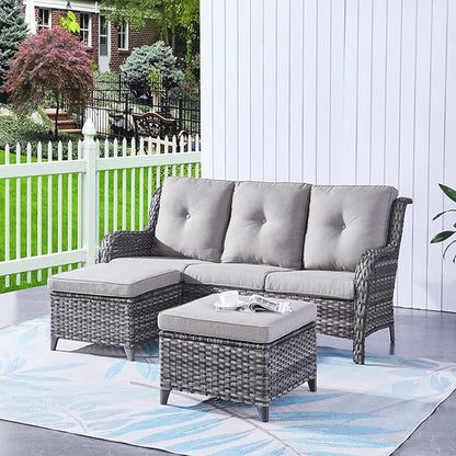 HUMMUH Outdoor Furniture Patio Furniture Set 7 Pieces Wicker Outdoor Sectional Sofa with Swivel Rocking Chairs,Patio Ottomans,Coffee Table,Side Table