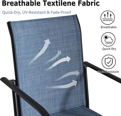 Patio Chairs Set of 4, Outdoor Dining Chairs with Breathable Textilene Fabric, Stackable Patio Chairs for Lawn, Garden, Backyard, Poolside, Blue