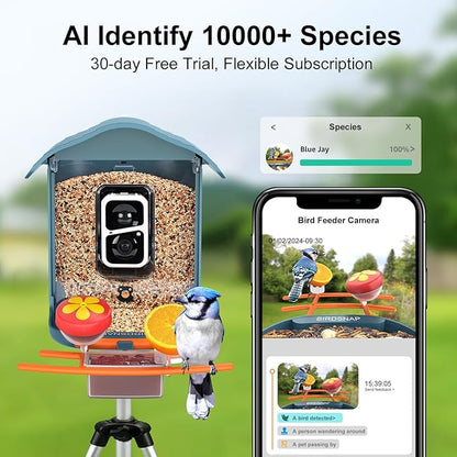 birdsnap® PAV- Bird Feeder with Camera Solar Panel, 2K HD & 64GB Card, AI Identify Bird Species Smart Bird House with Camera, Record Video Live View, Auto Capture, Ideal Gift for Birds Lover