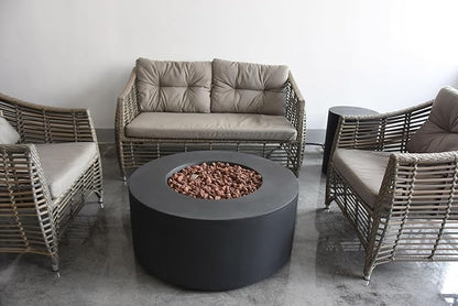 AMS Fireplace | Modeno Venice Package | Black Natural Gas Fire Pit Table for Outside Patio Bundle with Wind Guard, and SS Burner Lid | Free Rubber Mat & Ice Bucket
