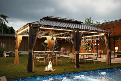 12' x 18' Outdoor Hardtop Gazebo Aluminum Frame with Double Metal Roof, Canopy Netting, Curtain, Patio Permanent Galvanized Steel Gazebo for Backyard, Garden, Party, Deck, Lawn