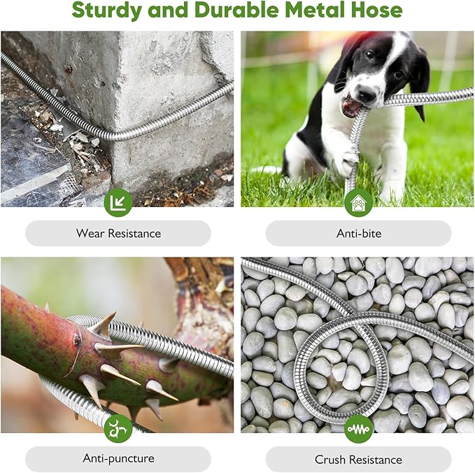 Garden Hose Metal 150FT, Stainless Steel Heavy Duty Water Hose With 10 Function Nozzle, No-Kink, Tough & Flexible, Sturdy and Lightweight, Rust Proof for Yard, Outdoor, RV