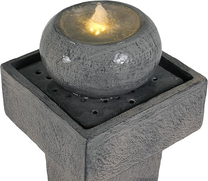Merax 25.59" H Minimalist Concrete Column Fountain–LED-Lit Modern Outdoor Oasis, Durable Landscape Feature for Patio, Porch