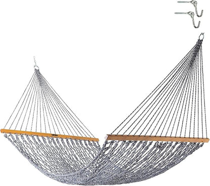 Original Pawleys Island Large Navy DuraCord Rope Hammock – 13 ft. x 55 in., 2-Person, 450 lb Capacity, Oak Spreader Bar, Zinc-Plated Hardware, Handcrafted in The USA