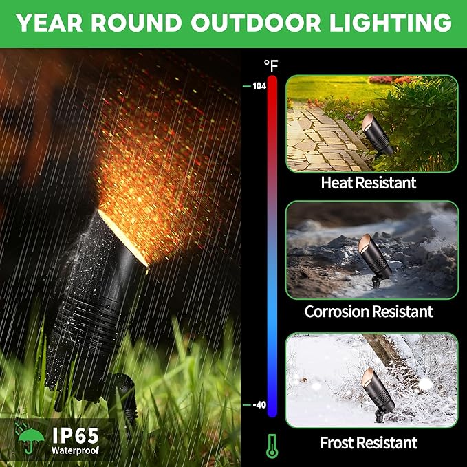 Smart Outdoor Landscape Spotlights Color Change - 12V Multicolored LED Spot Lights Hard-Wired Waterproof, Low Voltage Uplighting Using App, Aluminum Black for Backyard Fence 8 Pack