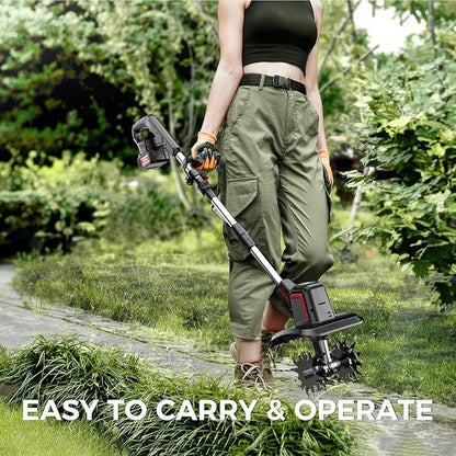 Cordless Electric Tiller for Gardening, Total 8.0Ah Battery Powered Mini Cultivator with 2×4.0AH Batteries & Charger, 9" Width, 6.6" Depth, 48 Steel Tines Rototiller for Soil Cultivation