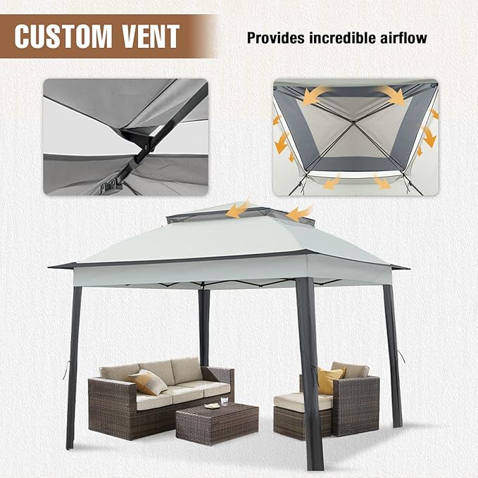 11x11 Outdoor Pop up Gazebo Tent with Mesh Walls for Patio, Lawn, Backyard and Deck, Gray