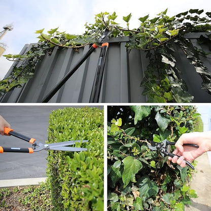 E&K Sunrise Set of 3 Pieces Garden Tree Tools for Lawn & Garden Care Garden Kit with Lopper, Hedge Shears and Pruner Shears, Tree & Shrub Care Kit