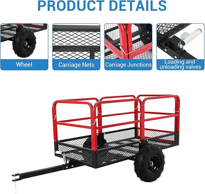 Garden Dump Cart, 1500 LBS Capacity 22 Cubic Feet Heavy Duty Steel ATV Trailer Pull Behind Yard Wagon with 2 Wheels, Outdoor Lawn Mower Cart for Tractor, ATV, UTV