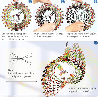 Hummingbird Wind Spinner for Yard and Garden,12in 3D Wind Spinner Hummingbird Gift for Women/Mother/Father/Men,Hanging Bird Wind Catchers Kinetic Yard Art Ornaments Outdoor Wind Sculptures